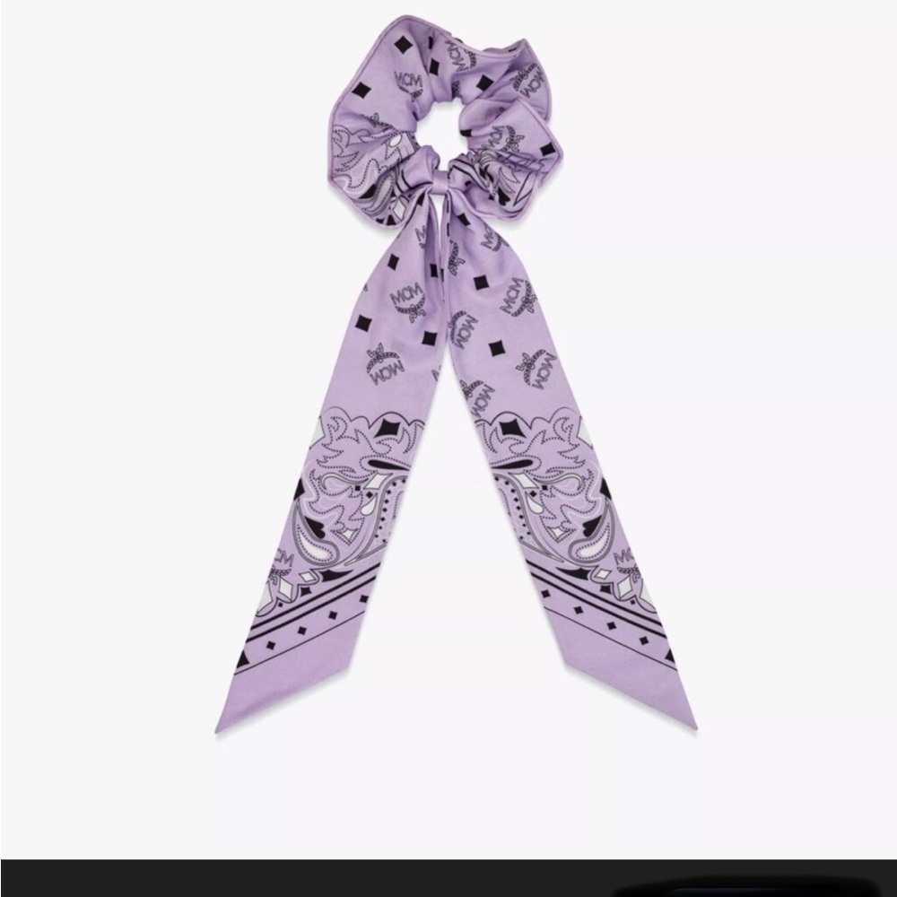 MCM Bandana Monogram Print Scrunchy with a detachable scarf in Purple Rose💐